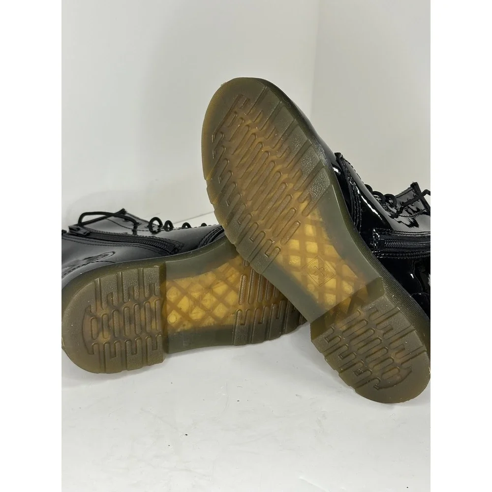 Dr. Martens Combat Boots Youth Kids Sz 3 Black Patent Leather Lace‎ Zip 1460J